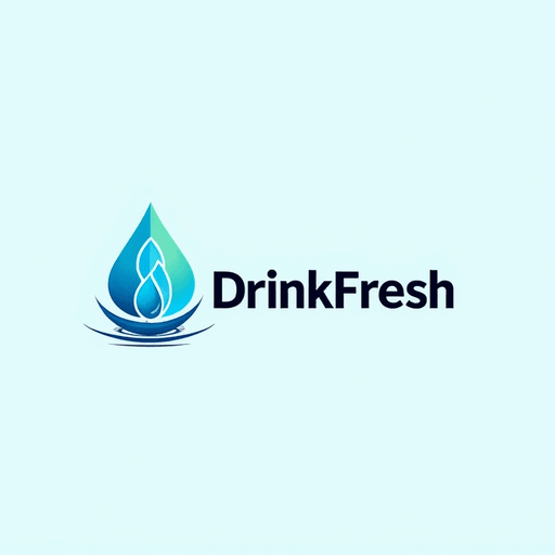 Professional logo design. water drink concept, spiral leaves around it. Mountain. 2d. Text "DrinkFresh". Emblem