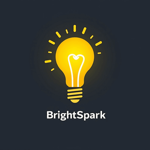 Professional logo design. Design a minimalist lightbulb with bright yellow colors and clean, sans-serif typography for "BrightSpark". The logo should be a Wordmark type.