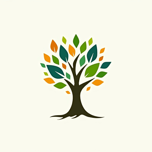 Professional logo design. Develop a stylized tree with multi-colored leaves and whimsical, artistic fonts for "TreeHaven". The logo should be a Character type.