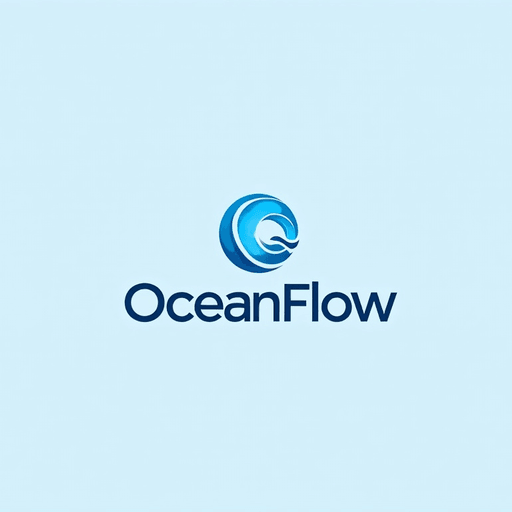 Professional logo design. Illustrate a simple wave icon with blue tones and contemporary, lowercase lettering for "OceanFlow". The logo should be a Symbol type.