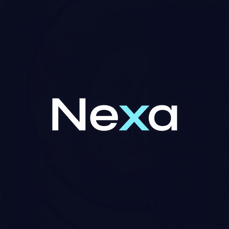 Design a bold, unique logo for 'Nexa' that reflects innovation and strength. Blue background, white and yellow text.