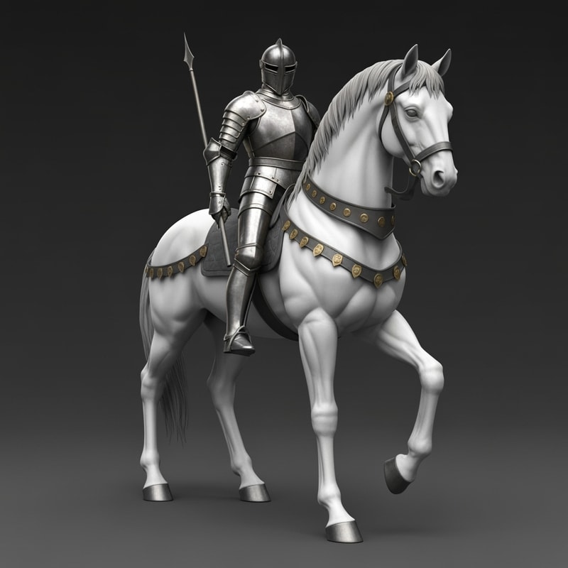 a knight on a white horse 2d design
