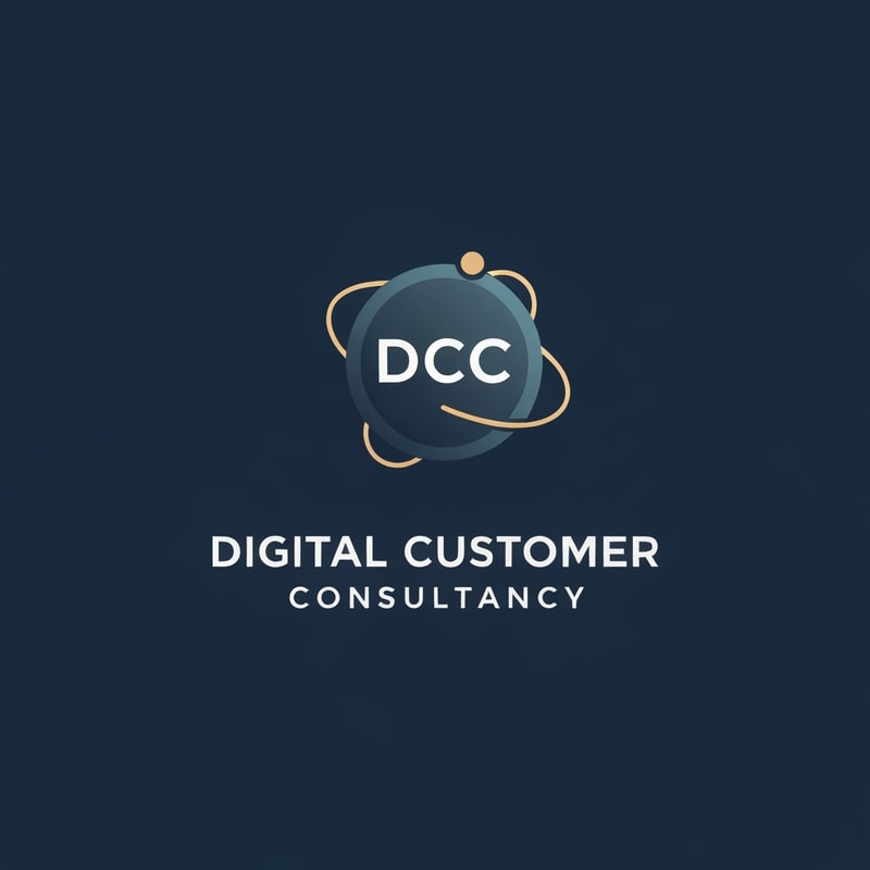 sleek modern logo design for Digital Customer Consultancy (DCC), includes icon + text, icon based on a circular or orbital form integrating subtle DCC letterforms, representing 360-degree customer insight, connection, and digital transformation, minimalist and elegant style, expresses synergy between people and technology, premium color palette (navy, slate, soft gradient), modern typography, professional trustworthy tone, vector logo, no clouds or gears, --v 6 --style 4c --ar 3:2 --q 2