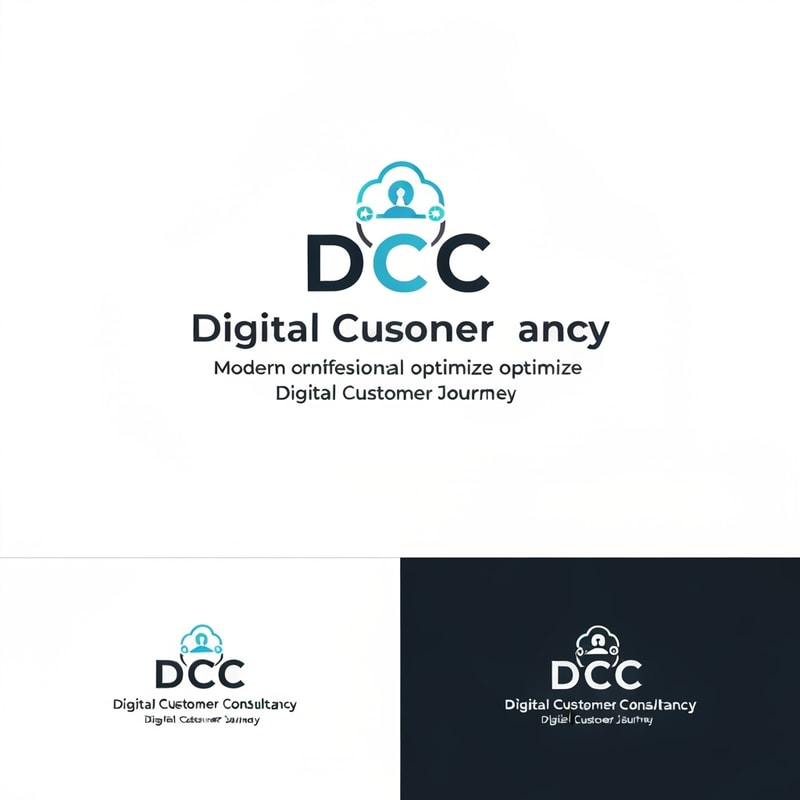 logo design for Digital Customer Consultancy (DCC) — a modern, professional consultancy that helps organizations optimize their digital customer journey — focus on confidence, expertise, innovation, and a human touch — style should be clean, minimal, and elegant, combining technology and human connection — text + icon layout — the icon may incorporate subtle symbolism of connection, collaboration, or a 360° customer journey — avoid any references to Salesforce, clouds, or generic tech clichés — suitable for both digital and print use — balanced color palette expressing trust and innovation (e.g., blues, teals, greys, or modern neutrals) — modern geometric or softly organic shapes — corporate yet approachable feel — fits consultancy and technology sectors — includes horizontal and vertical logo versions — vector style, high contrast, professional presentation on white and dark backgrounds — no mockups or watermarks, no text effects