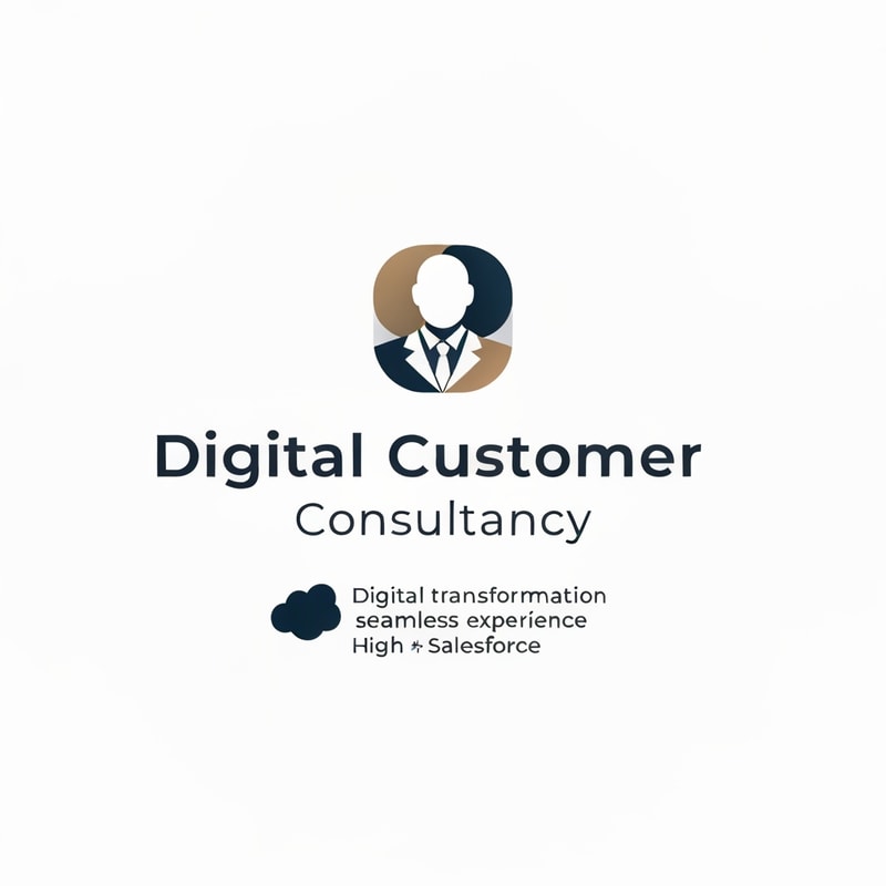 modern professional logo design for "Digital Customer Consultancy", includes icon + text, represents digital transformation, customer connection, seamless experience, and innovation, conveys confidence, expertise, and a human touch, clean minimalist aesthetic, balanced typography, geometric or organic form language, no clichés, no clouds, no gears, no Salesforce references, trustworthy and contemporary color palette (deep blues, neutrals, or subtle gradients), scalable for digital and print use, vector-style logo, high contrast, negative space design, branding focus, --v 6 --style 4c --ar 3:2 --q 2