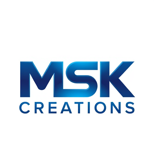 Professional logo design. Design a modern, minimal yet creative logo for MSK CREATIONS. The M and S should smoothly blend or merge with each other in a stylish way, while the K should stand upright with a bold presence, designed in 3D illustration style. Keep the design clean, simple, and professional with subtle gradients or shadows. The overall look should be sleek, innovative, and versatile, suitable for both digital and print use. Focus on strong typography with a unique artistic touch, without overcrowding the design."