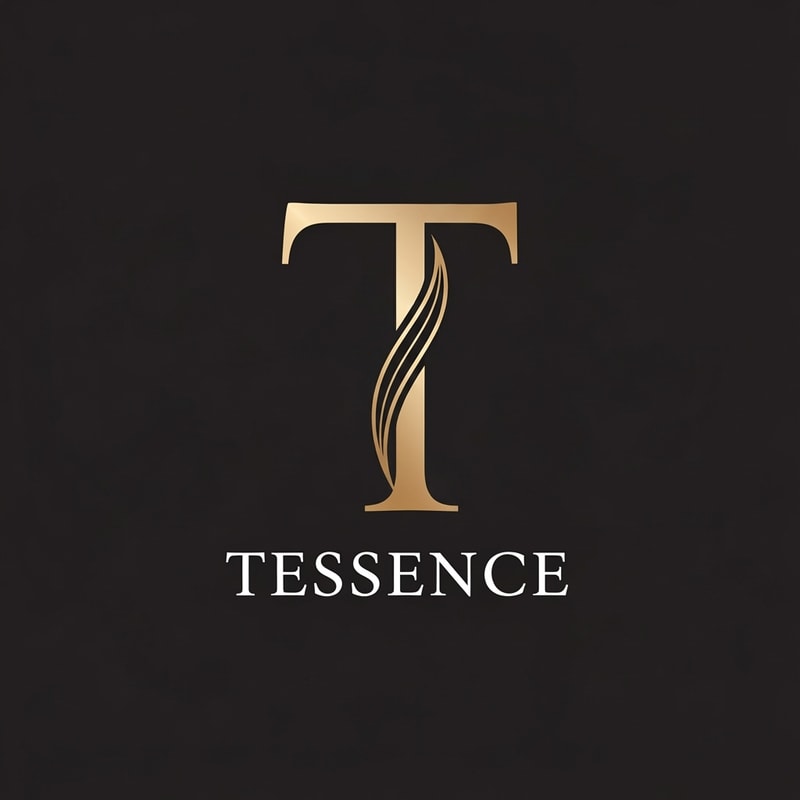 A minimalist, premium logo mark for the Basmati rice brand "Tessence," some more please centered on a sophisticated, geometric letter "T" that elegantly integrates the slender curve of a single long-grain rice husk into its vertical stroke. — Centered, symmetrical vector emblem designed for global luxury appeal. — A palette of refined champagne gold and matte black. — Clean and prestigious mood with subtle metallic gradients. — High-end minimalist graphic design with precise line work and balanced white space. — Feature the exact letter "T" and the word "Tessence"; keep text/logos/labels EXACTLY unchanged; no rewriting, redrawing, correcting, or adding any text; avoid cluttered or rustic elements. — Isolated on a solid, dark, professional background suitable for premium food packaging.