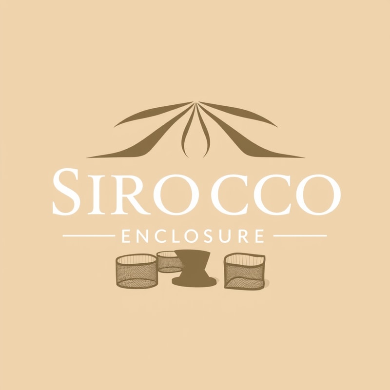 Professional logo design. make a logo based on this:-Name of product: Sirocco Enclosures -Product: High-End Retractable Glass Patio Enclosure -Style: Elegant/Luxurious yet minimalistic/simple. -Color Palette: Tuscan/Mediterranean/Sandy colors: Sandy/Browns/Slate Blue/Olive no bold colors
