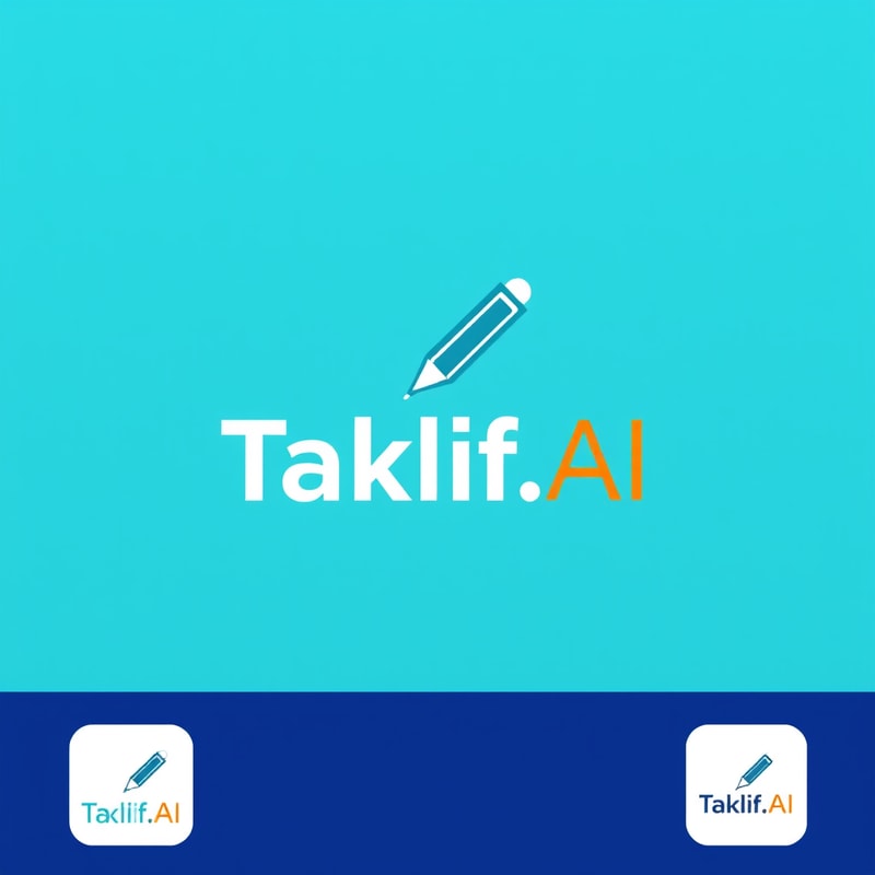 Professional logo design. Design a modern, tech-inspired logo for a startup called 'Taklif.AI.' The word 'Taklif' is Arabic for 'assignment.' Incorporate key elements such as a pen, symbolizing assignments and learning, along with an AI or digital motif to represent artificial intelligence. Use clean lines, minimalist shapes, and a professional color scheme that reflects innovation, education, and technology.