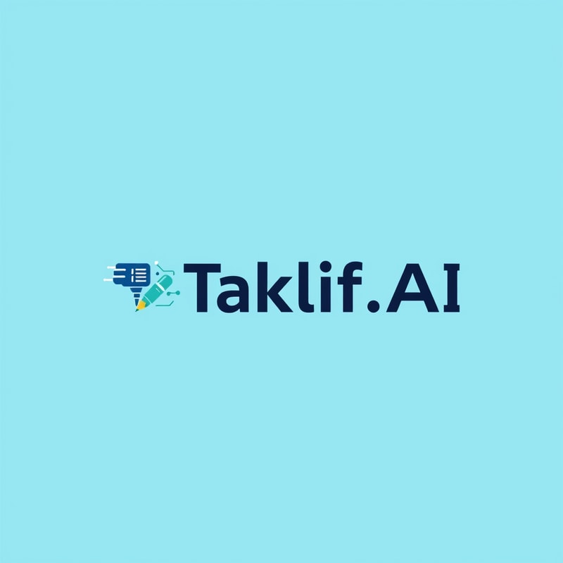 Professional logo design. Design a modern, tech-inspired logo for a startup called 'Taklif.AI.' The word 'Taklif' is Arabic for 'assignment.' Incorporate key elements such as a pen, symbolizing assignments and learning, along with an AI or digital motif to represent artificial intelligence. Use clean lines, minimalist shapes, and a professional color scheme that reflects innovation, education, and technology.