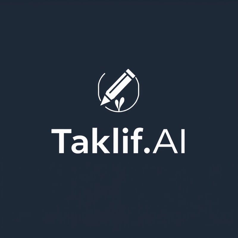 Professional logo design. Design a modern, tech-inspired logo for a startup called 'Taklif.AI.' The word 'Taklif' is Arabic for 'assignment.' Incorporate key elements such as a pen, symbolizing assignments and learning, along with an AI or digital motif to represent artificial intelligence. Use clean lines, minimalist shapes, and a professional color scheme that reflects innovation, education, and technology.