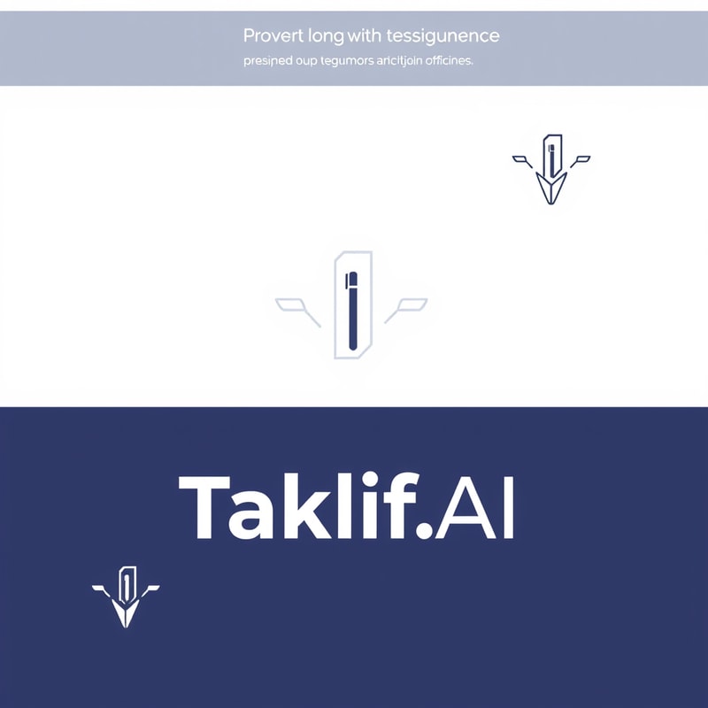 Professional logo design. Design a modern, tech-inspired logo for a startup called 'Taklif.AI.' The word 'Taklif' is Arabic for 'assignment.' Incorporate key elements such as a pen, symbolizing assignments and learning, along with an AI or digital motif to represent artificial intelligence. Use clean lines, minimalist shapes, and a professional color scheme that reflects innovation, education, and technology.