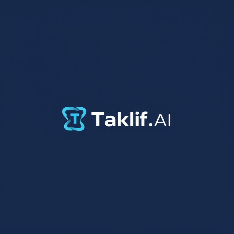 Professional logo design. Design a modern, tech-inspired logo for a startup called 'Taklif.AI.' The word 'Taklif' is Arabic for 'assignment.' Use clean lines, minimalist shapes, and a professional color scheme that reflects innovation, education, and technology.