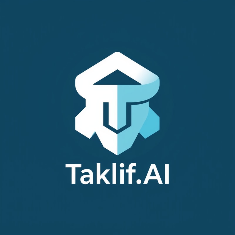 Professional logo design. Design a modern, tech-inspired logo for a startup called 'Taklif.AI.' The word 'Taklif' is Arabic for 'assignment.' Use clean lines, minimalist shapes, and a professional color scheme that reflects innovation, education, and technology.