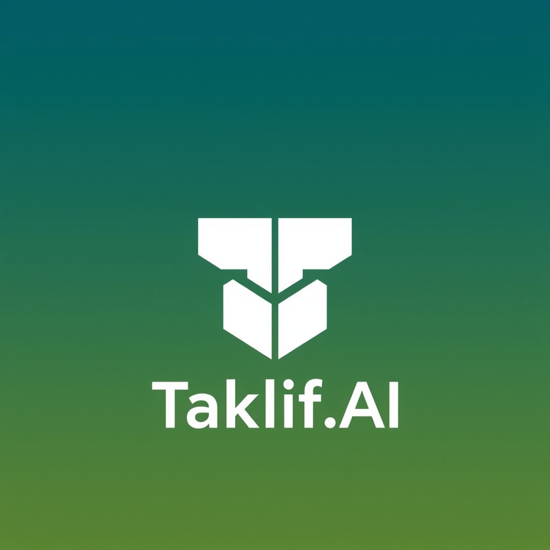 Professional logo design. Design a modern, tech-inspired logo for a startup called 'Taklif.AI.' The word 'Taklif' is Arabic for 'assignment.' Use clean lines, minimalist shapes, and a professional color scheme that reflects innovation, education, and technology.
