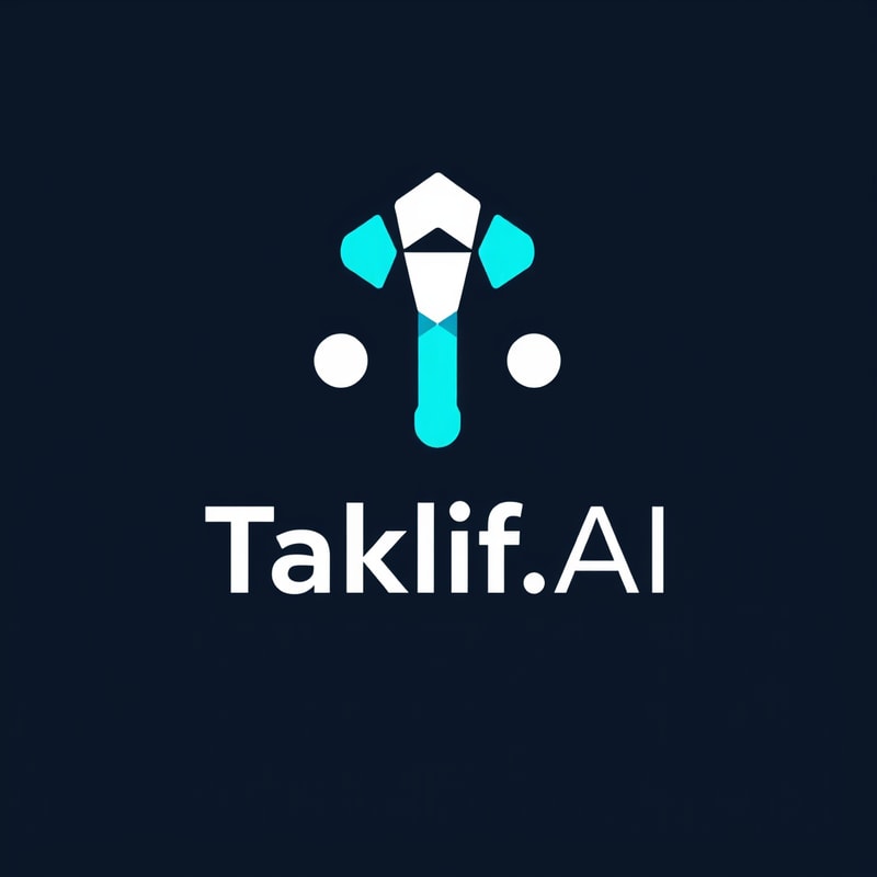 Professional logo design. Design a modern, tech-inspired logo for a startup called 'Taklif.AI.' The word 'Taklif' is Arabic for 'assignment.' Use clean lines, minimalist shapes, and a professional color scheme that reflects innovation, education, and technology.