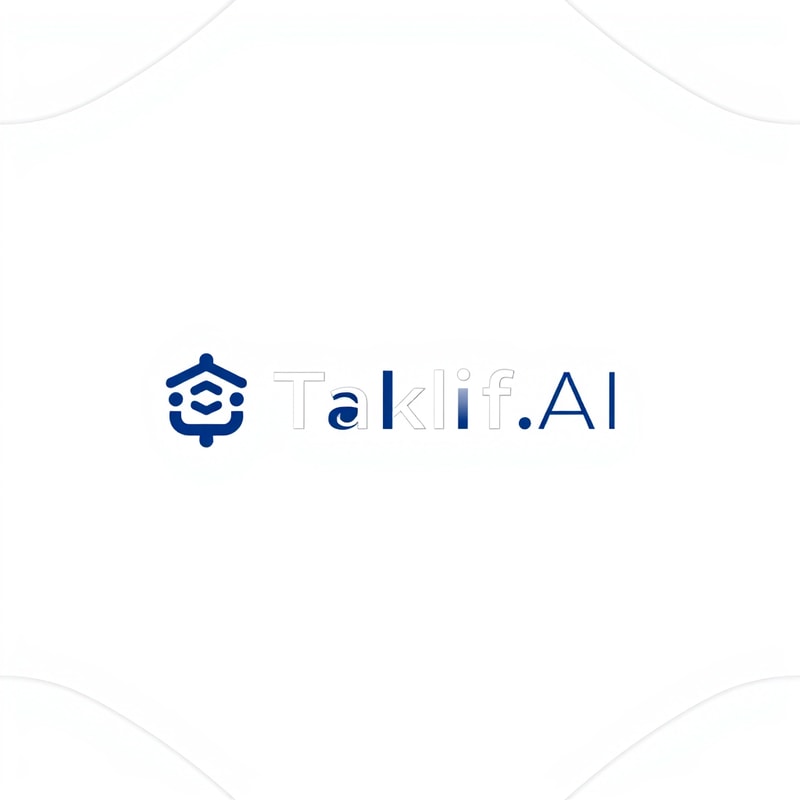 Professional logo design. Design a modern, tech-inspired logo for a startup called 'Taklif.AI.' The word 'Taklif' is Arabic for 'assignment.' Use clean lines, minimalist shapes, and a professional color scheme that reflects innovation, education, and technology.
