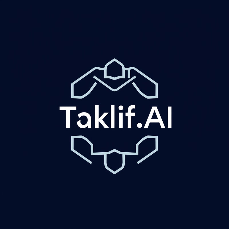 Professional logo design. Design a modern, tech-inspired logo for a startup called 'Taklif.AI.' The word 'Taklif' is Arabic for 'assignment.' Use clean lines, minimalist shapes, and a professional color scheme that reflects innovation, education, and technology.