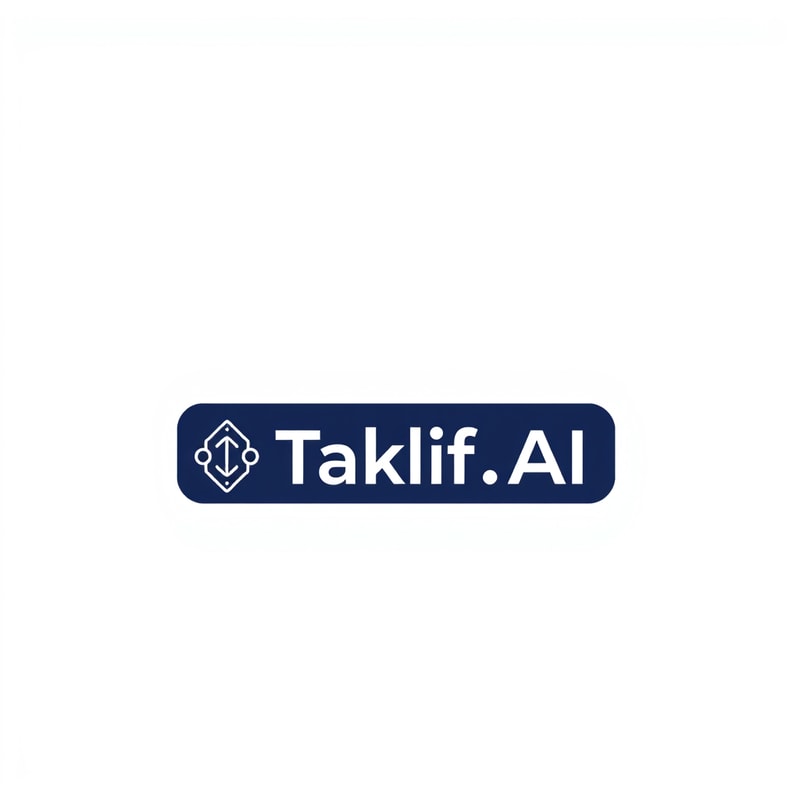 Professional logo design. Design a modern, tech-inspired logo for a startup called 'Taklif.AI.' The word 'Taklif' is Arabic for 'assignment.' Use clean lines, minimalist shapes, and a professional color scheme that reflects innovation, education, and technology.