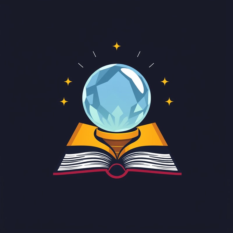 Professional logo design. Create a logo that contains crystal ball and book, the style should be flat