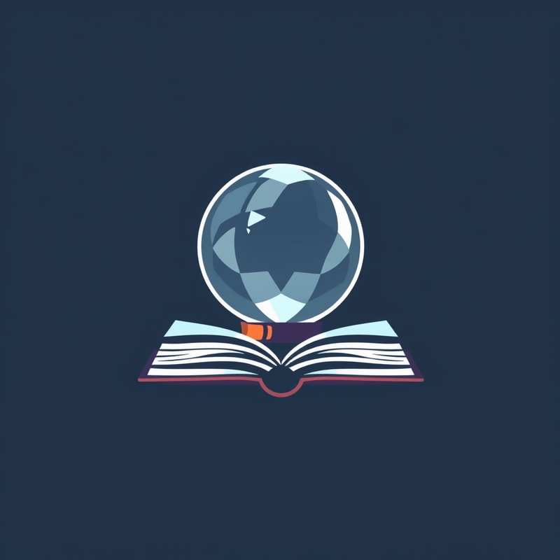 Professional logo design. Create an icon that contains crystal ball and book, the style should be flat 