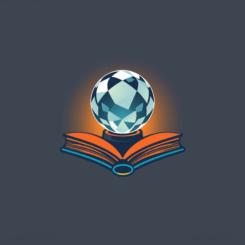 Professional logo design. Create a logo that contains crystal ball and book, the style should be flat