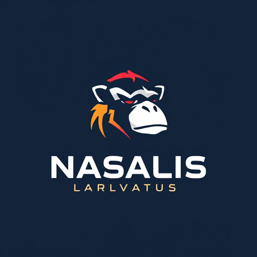 Professional logo design. create a minimalist esports logo that says Nasalis Larvatus with a picture of a proboscis monkey