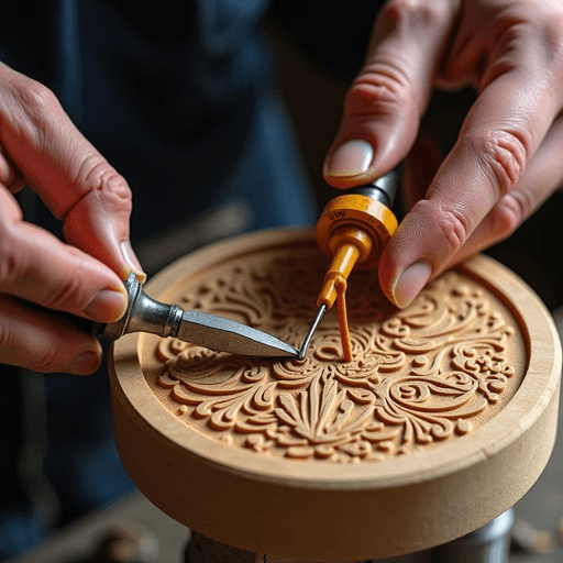 Professional logo design. turning spindle with a chisel taking carvings