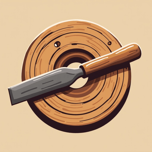 Professional logo design. I need a logo illustrating a piece of turning wood and a chisel taking carving from the spinning wood. The style is simple