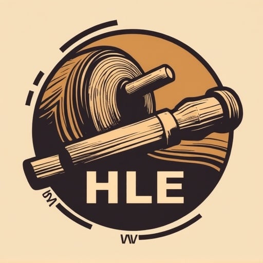 I need a logo illustrating a piece of turning wood and a chisel taking carving from the spinning wood. The initials HLE has to be a part of the design