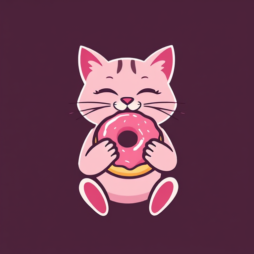 Professional logo design. pink donut held by cat