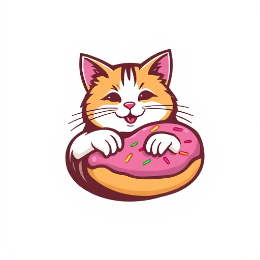 Professional logo design. realistic cat and donut