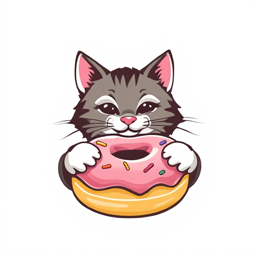 Professional logo design. realistic cat and donut 