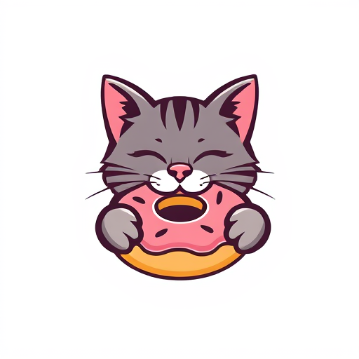 Professional logo design. realistic cat and donut