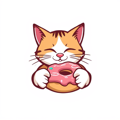 Professional logo design. realistic cat and donut 