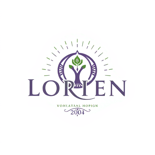 Professional logo design. “Design a logo for a company named Lorien, embodying values of Abundance, Stability, Visionary thinking, Magic, Community, and Grit. Use an ancient, solid font that feels strong and grounded, with the letter ‘O’ as a central icon symbolizing tree rings and growth. The ‘O’ should have a small sprout or crown emerging organically, representing renewal and leadership. Integrate a subtle foundation at the bottom of the letters for stability, and add a soft, radiating pattern around the design to convey community and abundance. Include lilac accents for a mystical touch. The ‘O’ icon should also work well as a standalone symbol.”