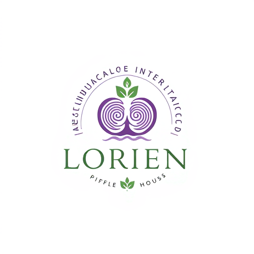 Professional logo design. “Design a logo for a company named Lorien, embodying values of Abundance, Stability, Visionary thinking, Magic, Community, and Grit. Use an ancient, solid font that feels strong and grounded, a central icon symbolizing tree rings and growth. The ‘O’ should have a small sprout or crown emerging organically, representing renewal and leadership. Integrate a subtle foundation at the bottom of the letters for stability, and add a soft, radiating pattern around the design to convey community and abundance. Include lilac accents for a mystical touch. The ‘O’ icon should also work well as a standalone symbol.”