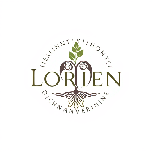 Professional logo design. “Design a logo for a company named Lorien, embodying values of Abundance, Stability, Visionary thinking, Magic, Community, and Grit. Use an ancient, solid font that feels strong and grounded, a central icon symbolizing tree rings and growth. The ‘O’ should have a small sprout or crown emerging organically, representing renewal and leadership. Integrate a subtle foundation at the bottom of the letters for stability, and add a soft, radiating pattern around the design to convey community and abundance. Include lilac accents for a mystical touch. The ‘O’ icon should also work well as a standalone symbol.”