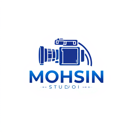 Professional logo design. Mohsin Studio & Movi maker logo with camera