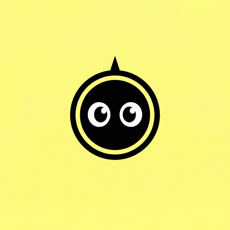 Create a minimal flat mascot logo for a gaming YouTube channel named "AplaNiru".
Style: esports mascot, flat vector, bold, simple, modern.
Character: a small round black head with two expressive eyes.
Add a tiny sharp spike/hair on top to make the shape unique.
Color theme: black and yellow only.
Background: yellow.
Character: black.
Eyes should be simple and changeable for different emotions (angry, funny, scared, happy).
No text. No gradients. No shadows. Clean vector logo.
Centered composition. High contrast. Professional esports style.