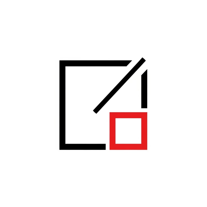 Create a minimal 2D geometric logo symbol for a professional video editor brand.
The logo must be based on a simple geometric frame or cut shape (square, rectangle, or intersecting lines).
The design should feel like a video cut, frame, or transition.
Use only straight lines and simple geometry.
Flat vector style only.
No 3D, no gradients, no shadows, no textures.
No text, no letters, no symbols like play button or camera.
Color palette: white background, black shape, one small red cut or accent.
The logo must be extremely simple, bold, and memorable, suitable for an Instagram profile picture.
Brand vibe: calm, confident, professional, modern.