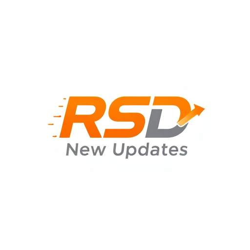 Professional logo design. Create a flat vector, illustrative-style lettermark logo design for a social media channel named 'New updates RSD', featuring a sleek arrangement of the letters 'RSD' that appears as if it's in motion, integrated with arrows to represent continuous updates. Use bright orange and cool gray colors to characterize energy and professionalism against a white background. Do not show any realistic photo detail shading.