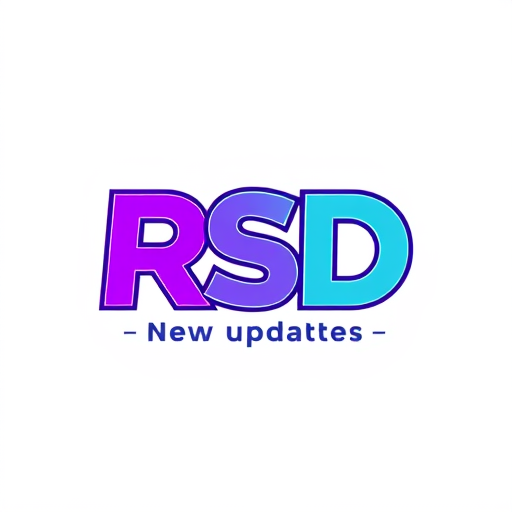 Professional logo design. Create a flat vector, illustrative-style lettermark logo design for a social media channel named 'New updates RSD', featuring bold, overlapping initials 'RSD' in a dynamic layout. Use a gradient of electric purple and teal to convey creativity and innovation against a white background. Do not show any realistic photo detail shading.