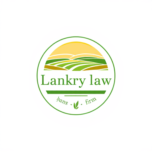 Professional logo design. circle logo, with farm and field, Law firm, write "lankry law" focus on agriculture and real estate market. colors green, brown and yellow. warm colors.