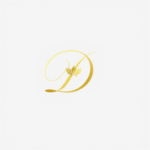 Professional logo design. Logo with a cursive letter D with small lotus icon incorporated into its curve,use a single golden colour with smooth lines for elegance,avoid excessive details make it modern and refined 