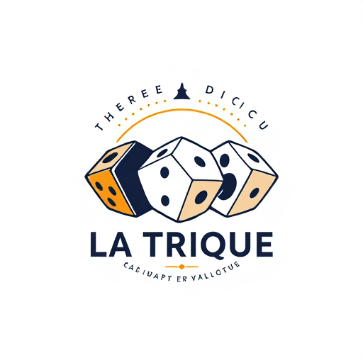 Professional logo design. Create a logo contain THREE DICES for a community called "LA TRIBU LUDIQUE" which aims to unite and bring together board game creators in order to positively change the world on its scale.