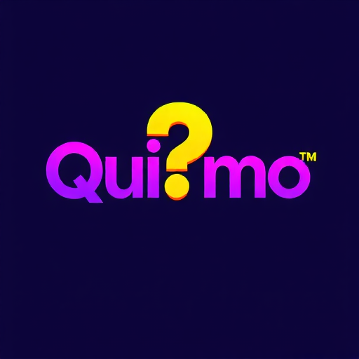 Create a striking and dynamic logo for a trivia game called ‘Quizmo’ that highlights the themes of competition, excitement, and rewards. The word ‘Quizmo’ should be prominently displayed in a bold and modern Clash Grotesk typeface. Use a vibrant purple gradient as the primary color, accented with rich gold and luminous yellow tones to emphasize the prize-driven aspect of the game. Integrate a powerful symbol that combines a question mark with a dollar sign or a cash stack, seamlessly blending the concepts of knowledge and monetary rewards. The logo should exude energy, convey a sense of challenge and fun, and stand out with a clean yet impactful aesthetic.