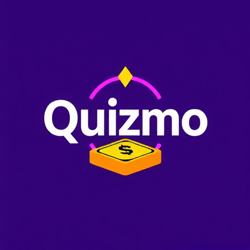Create a striking and dynamic logo for a trivia game called ‘Quizmo’ that highlights the themes of competition, excitement, and rewards. The word ‘Quizmo’ should be prominently displayed in a bold and modern Clash Grotesk typeface. Use a vibrant purple gradient as the primary color, accented with rich gold and luminous yellow tones to emphasize the prize-driven aspect of the game. Integrate a powerful symbol that combines a question mark with a dollar sign or a cash stack, seamlessly blending the concepts of knowledge and monetary rewards. The logo should exude energy, convey a sense of challenge and fun, and stand out with a clean yet impactful aesthetic.
