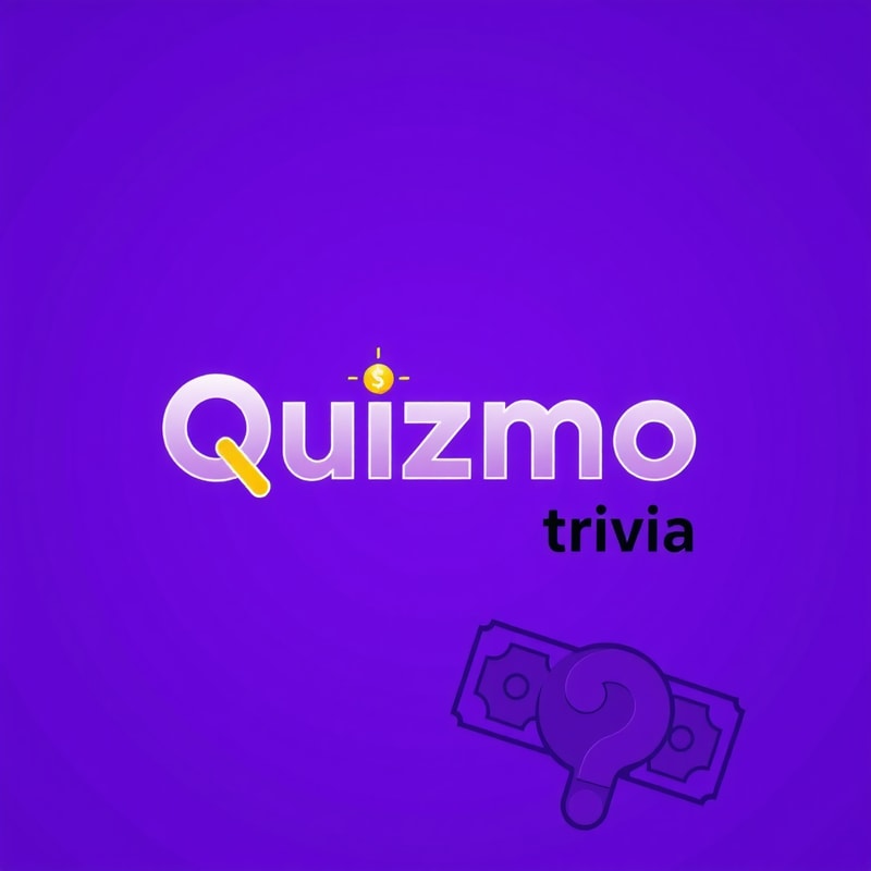 Design a modern and vibrant logo for a trivia game called ‘Quizmo.’ The logo prominently features the word ‘Quizmo’ in a bold and clean Clash Grotesk typeface. The color palette includes a purple gradient as the base, complemented by gold and yellow accents to symbolize rewards and prizes. Integrate a creative combination of a question mark with elements like a dollar sign or a stack of cash. The design should convey excitement, competition, and success, with a minimalist and professional aesthetic that highlights the reward-driven nature of the game.
