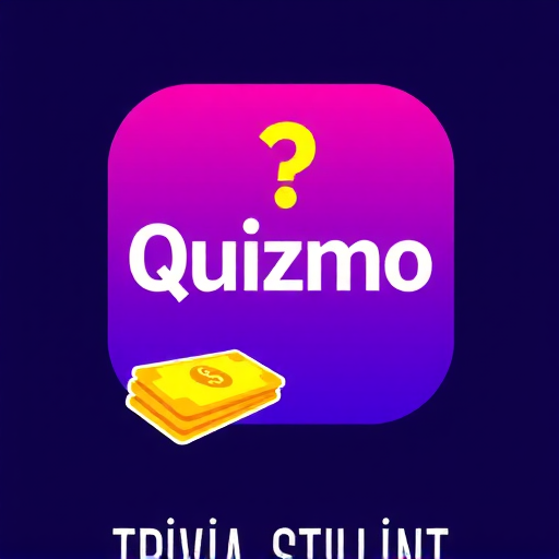  Design an app icon for a trivia game called Quizmo. The app focuses on knowledge-based challenges where users compete for points and climb a leaderboard, with the top player at the end of each sprint winning a real cash prize. The icon should prominently feature the word ‘Quizmo’ in the Clash Grotesk typeface, styled in a bold and modern way. Use a vibrant purple color palette with gradients, complemented by gold or yellow accents to symbolize the cash rewards. Incorporate subtle yet impactful elements such as a dollar sign, or cash stack integrated creatively with a question mark. The design should feel fun, competitive, and reward-driven, with a clean and minimalist aesthetic icon design